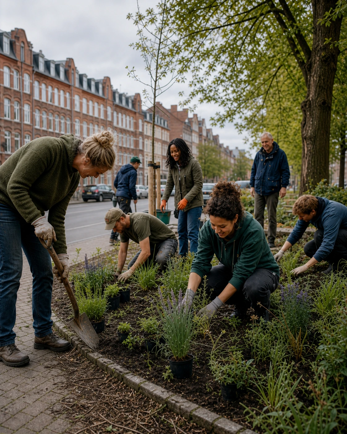 Nachbarschaft bepflanzt gemeinsam eine kleine Stadtfläche